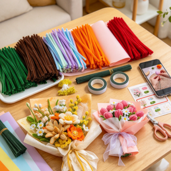 Chenille Stem (Pipe Cleaner) Floral Craft Kit – Designed for Adults