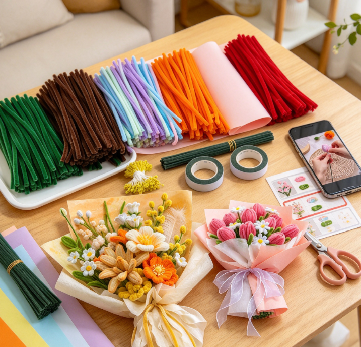 Chenille Stem (Pipe Cleaner) Floral Craft Kit – Designed for Adults