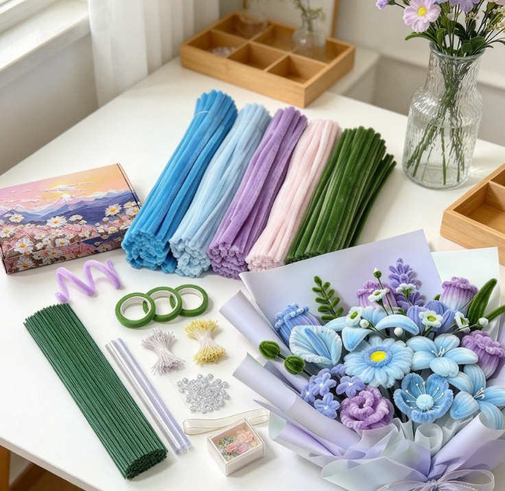 Chenille Stem (Pipe Cleaner) Floral Craft Kit – Blue Themed Accessories