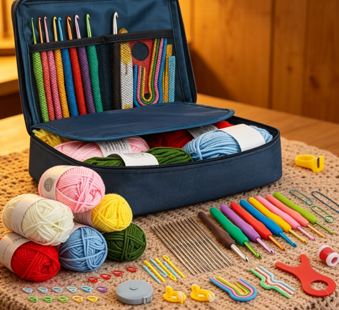 Portable Crochet Kit With Yarn And Tools Image 2