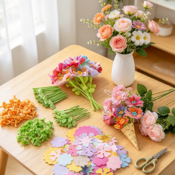 DIY Floral Craft Bouquet Kit – Includes Fabric Petals and Leaves