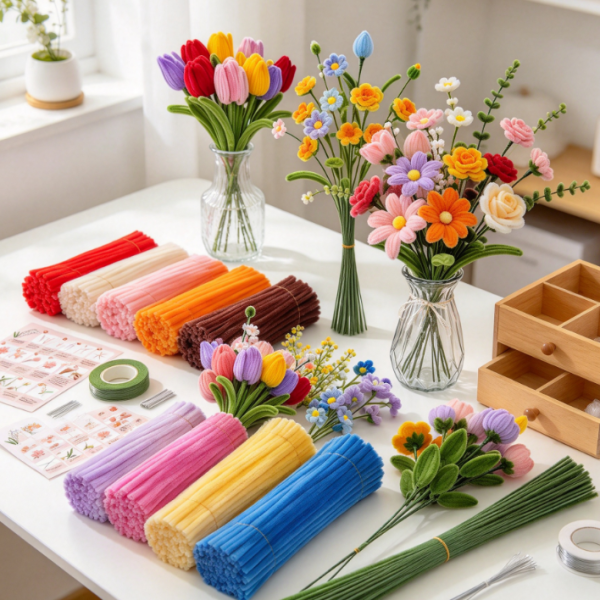 1,200 Piece Chenille Stem (Pipe Cleaner) Set – 20 Color Floral Crafting Collection