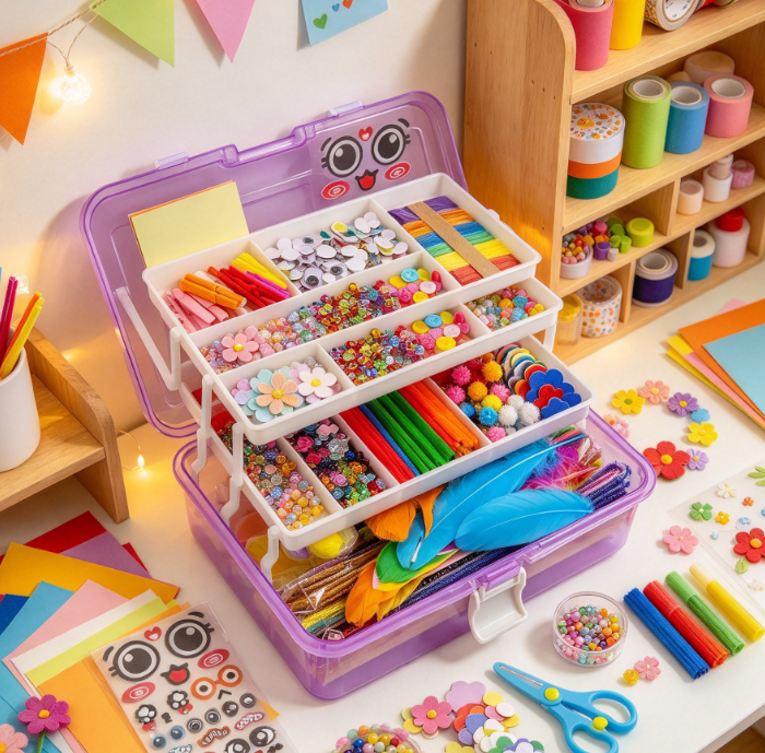 Kids' Arts & Crafts Kit – 1,000 Piece Accessory Set with Storage Box Image 2