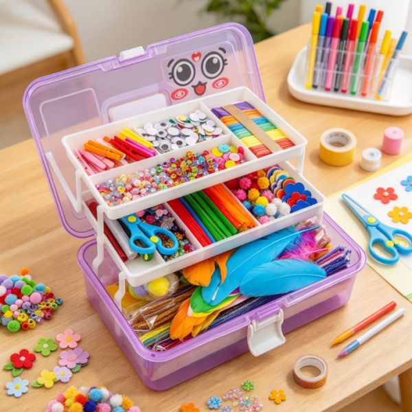 Kids' Arts & Crafts Kit – 1,000 Piece Accessory Set with Storage Box