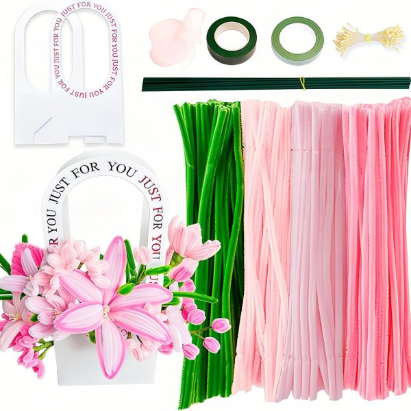 Chenille Stem (Pipe Cleaner) Flower Making Kit – Pink Themed Floral Wire