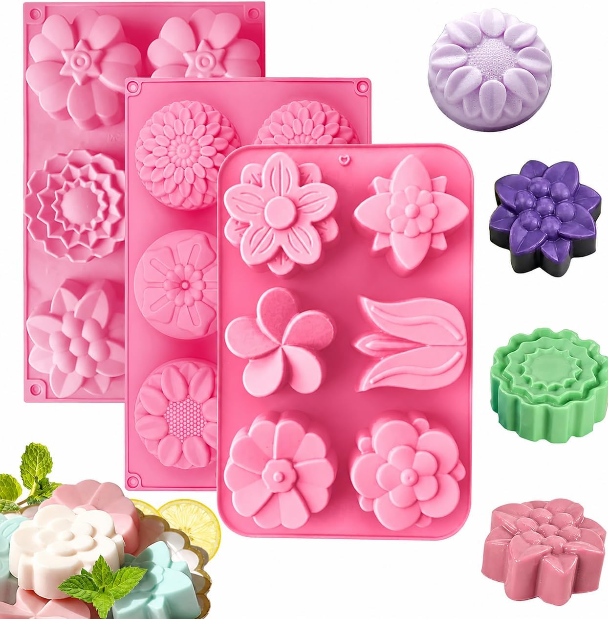 Floral Themed Silicone Molds for Handmade Soap and Cakes