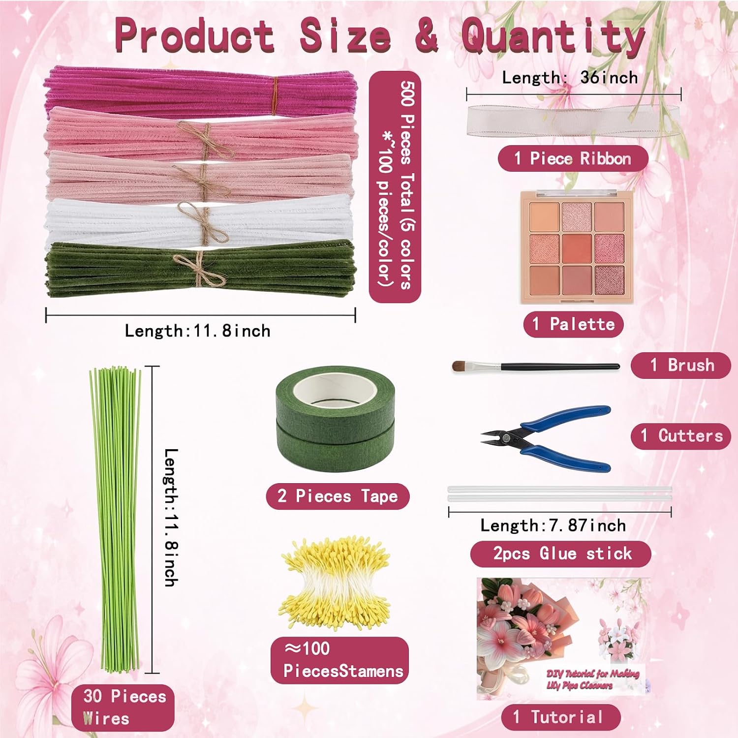 Chenille Stem (Pipe Cleaner) Flower Making Kit – Soft Toned (Suitable for Making Roses) Image 2