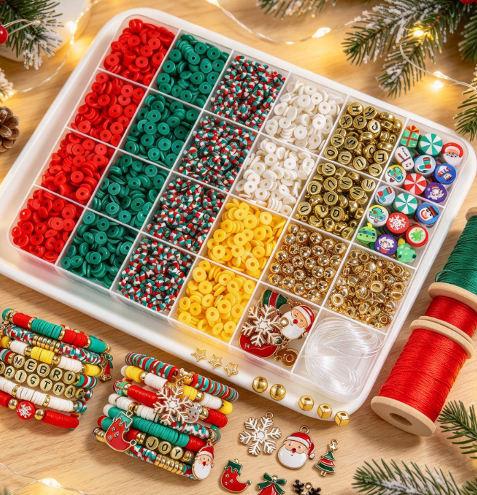 Christmas Themed Polymer Clay Bead Kit – Bracelet Making Set
