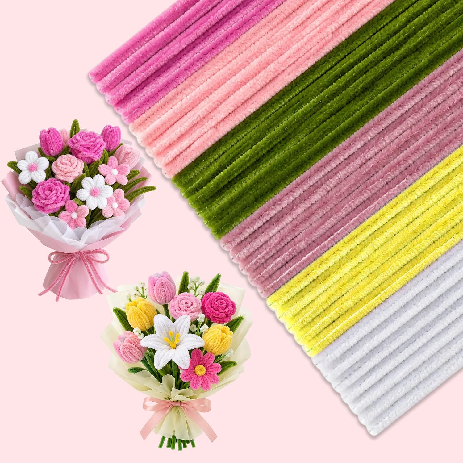 Pipe Cleaner Craft Kit, Materials for Making Flowers in 6 Colors