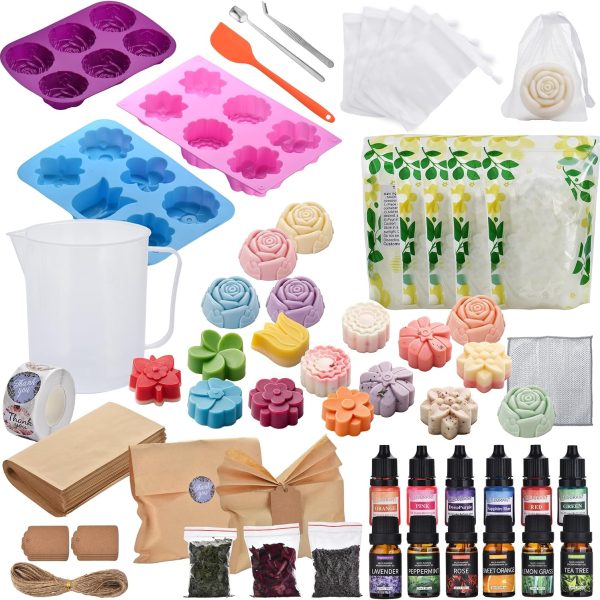 Handmade Soap Making Kit for Adults, Includes Floral Molds and Soap Base