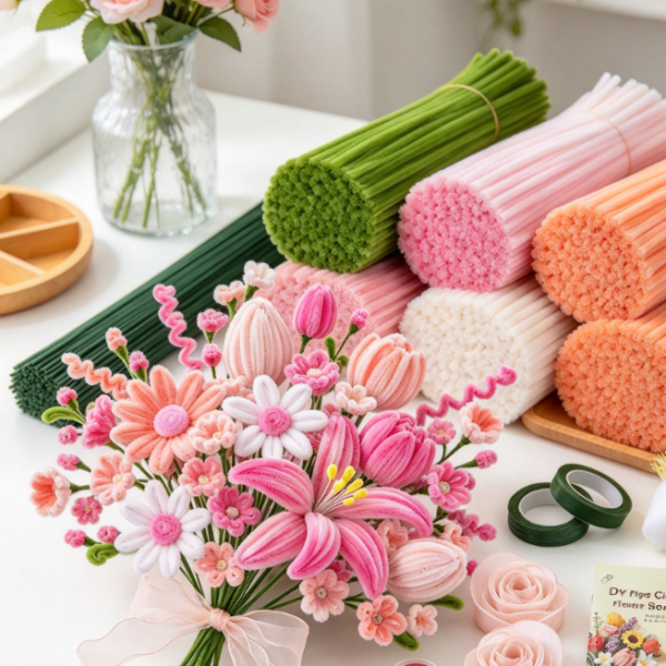Chenille Stem (Pipe Cleaner) Floral Craft Kit – Pink Themed (Includes Tutorials)
