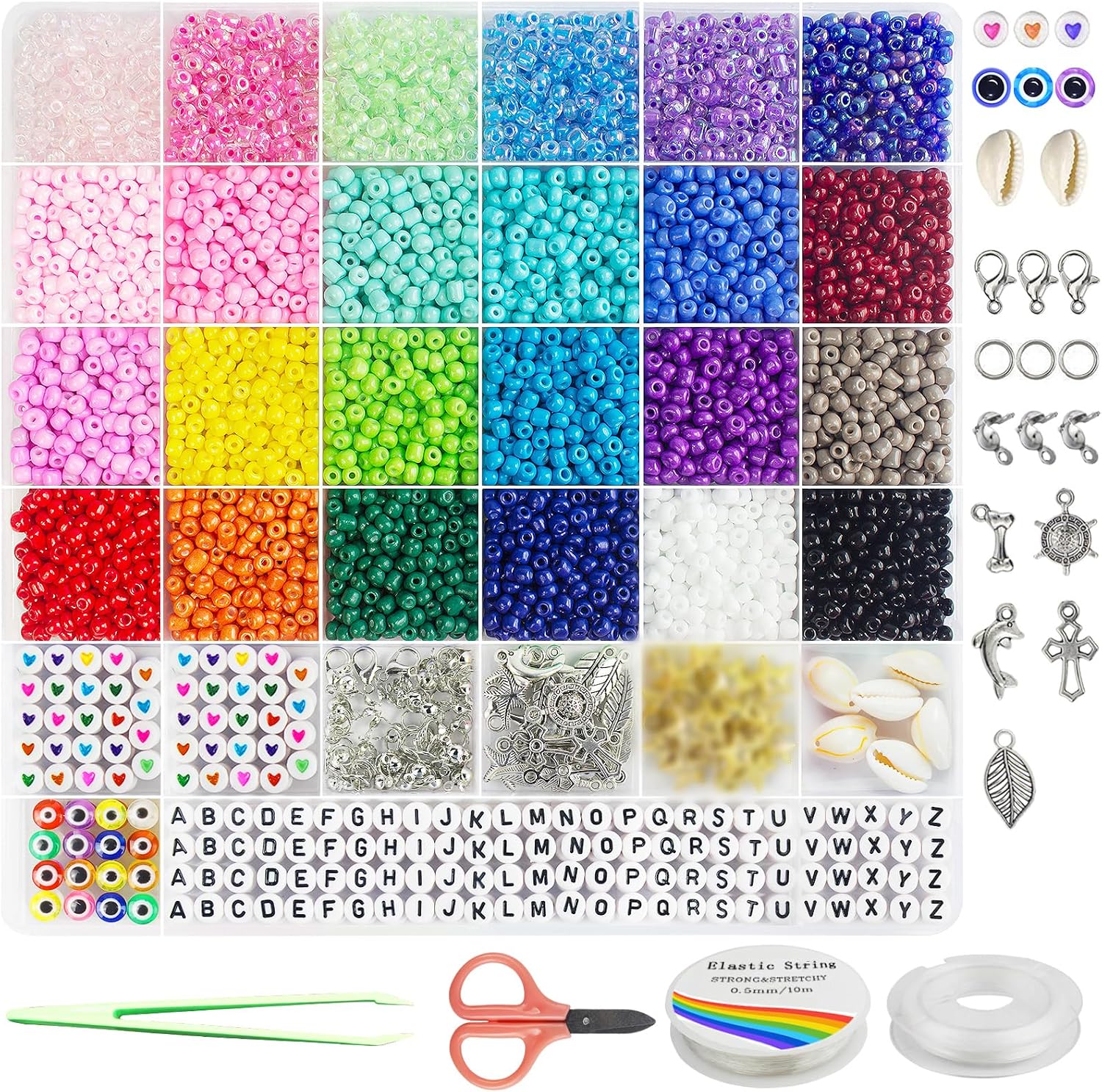 Small Round Bead Bracelet Making Kit, 24 Color Beading Set
